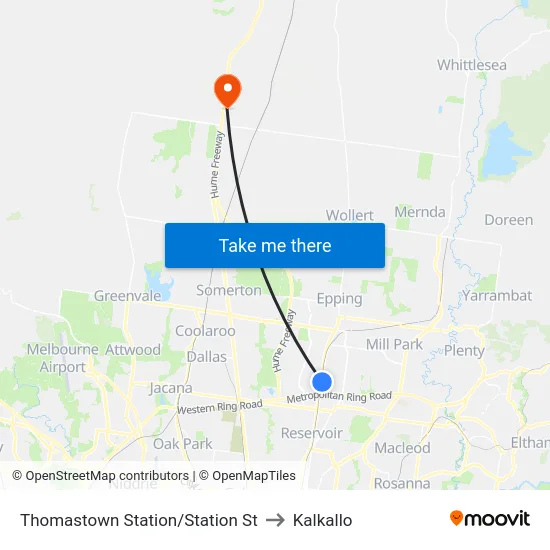 Thomastown Station/Station St to Kalkallo map