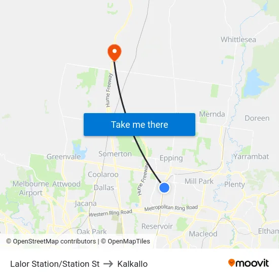 Lalor Station/Station St to Kalkallo map