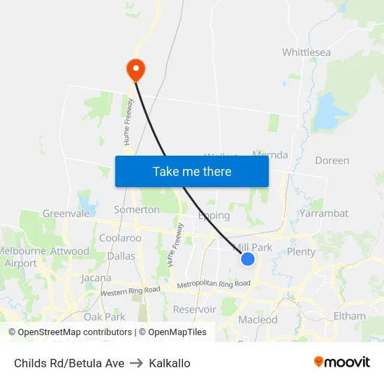 Childs Rd/Betula Ave to Kalkallo map