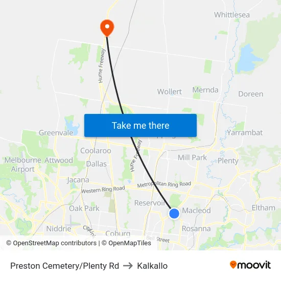 Preston Cemetery/Plenty Rd to Kalkallo map