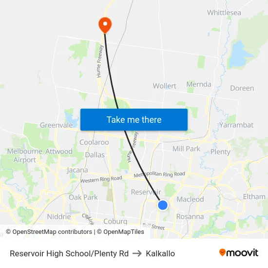 Reservoir High School/Plenty Rd to Kalkallo map