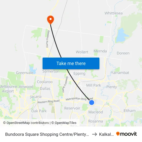 Bundoora Square Shopping Centre/Plenty Rd to Kalkallo map