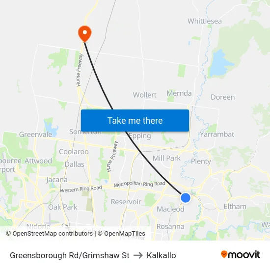 Greensborough Rd/Grimshaw St to Kalkallo map