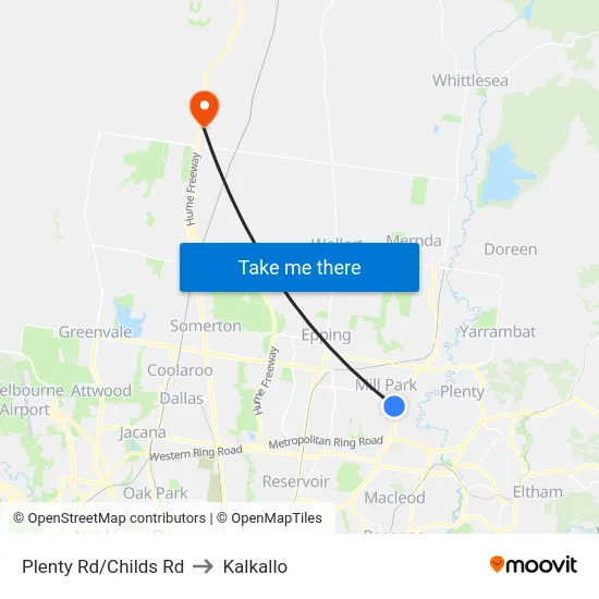Plenty Rd/Childs Rd to Kalkallo map