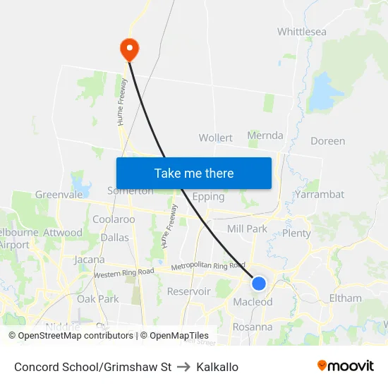 Concord School/Grimshaw St to Kalkallo map