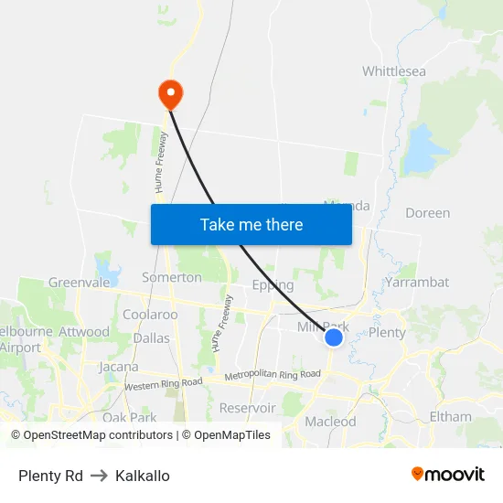 Plenty Rd to Kalkallo map