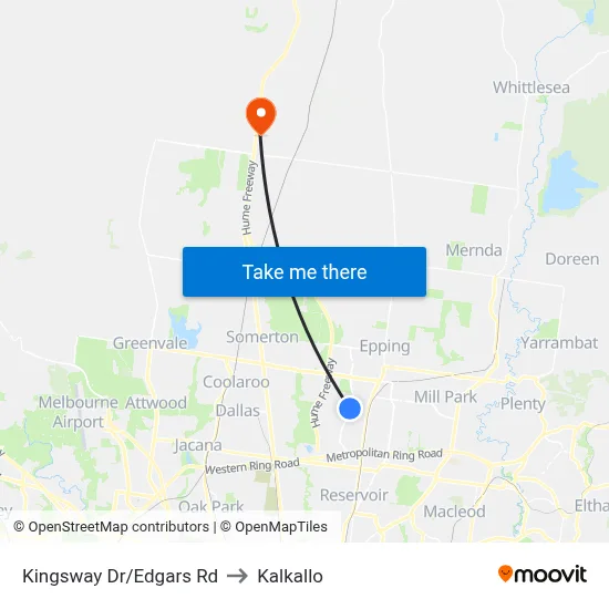 Kingsway Dr/Edgars Rd to Kalkallo map