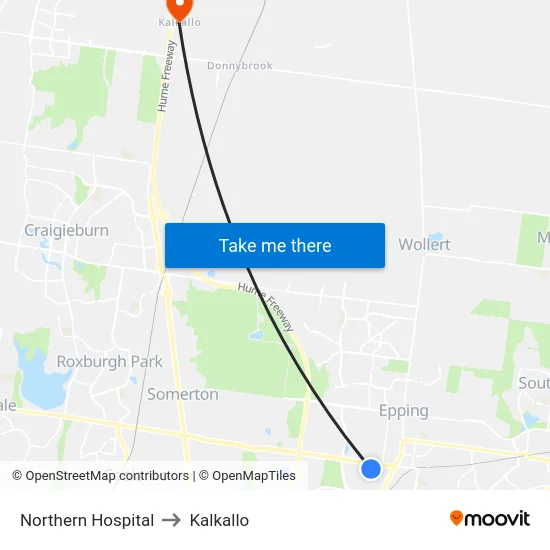 Northern Hospital to Kalkallo map