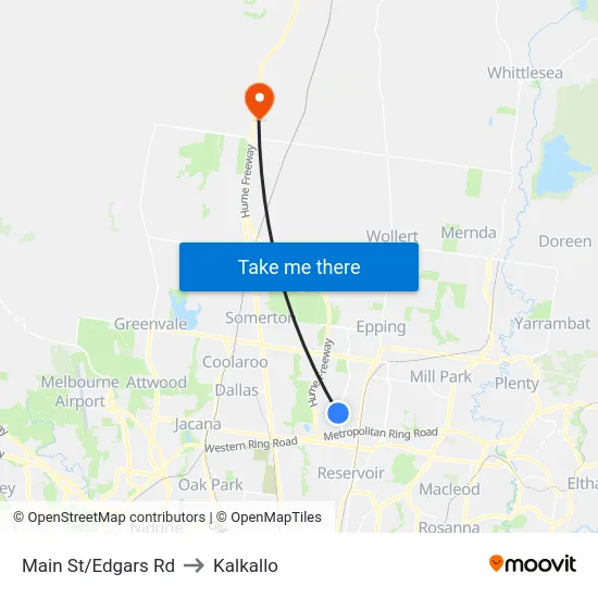 Main St/Edgars Rd to Kalkallo map