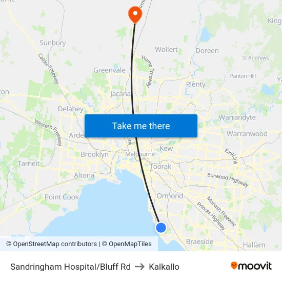 Sandringham Hospital/Bluff Rd to Kalkallo map