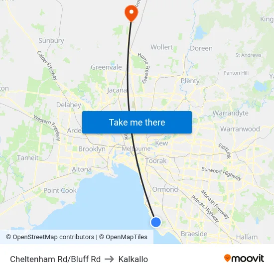 Cheltenham Rd/Bluff Rd to Kalkallo map