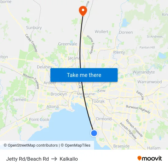 Jetty Rd/Beach Rd to Kalkallo map