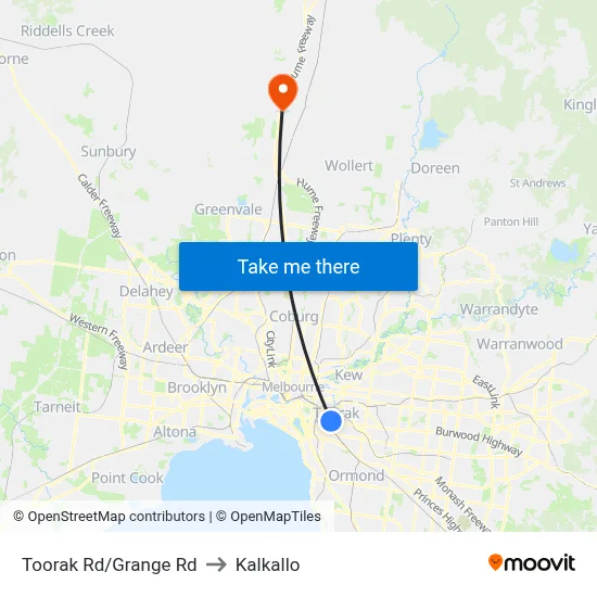 Toorak Rd/Grange Rd to Kalkallo map