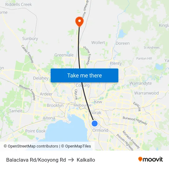 Balaclava Rd/Kooyong Rd to Kalkallo map