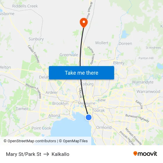 Mary St/Park St to Kalkallo map