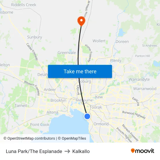 Luna Park/The Esplanade to Kalkallo map