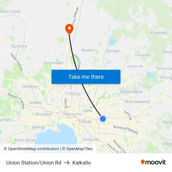 Union Station/Union Rd to Kalkallo map