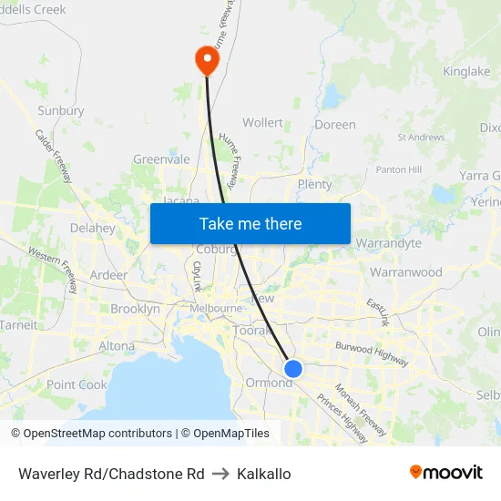 Waverley Rd/Chadstone Rd to Kalkallo map