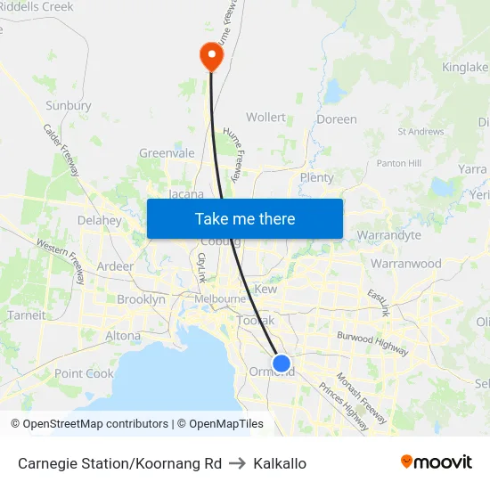 Carnegie Station/Koornang Rd to Kalkallo map