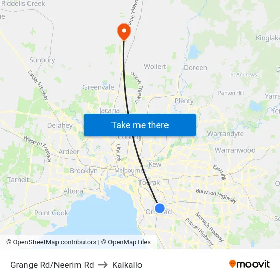 Grange Rd/Neerim Rd to Kalkallo map