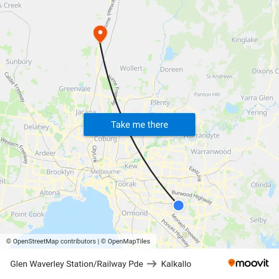 Glen Waverley Station/Railway Pde to Kalkallo map