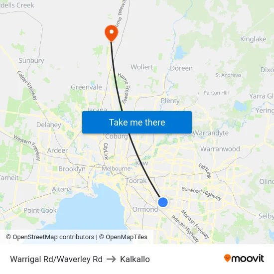 Warrigal Rd/Waverley Rd to Kalkallo map