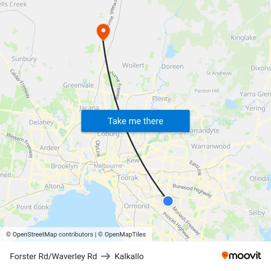 Forster Rd/Waverley Rd to Kalkallo map
