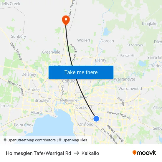 Holmesglen Tafe/Warrigal Rd to Kalkallo map