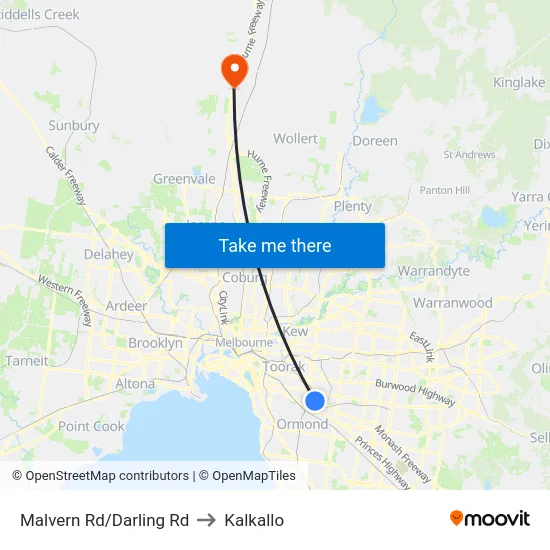 Malvern Rd/Darling Rd to Kalkallo map