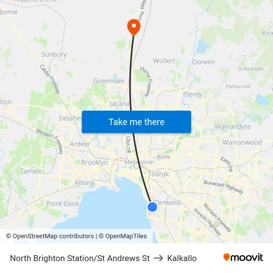 North Brighton Station/St Andrews St to Kalkallo map