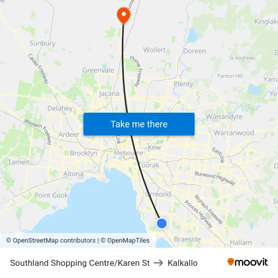 Southland Shopping Centre/Karen St to Kalkallo map