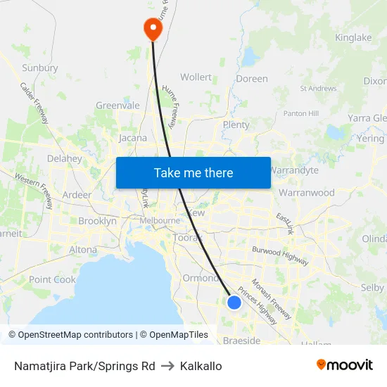 Namatjira Park/Springs Rd to Kalkallo map