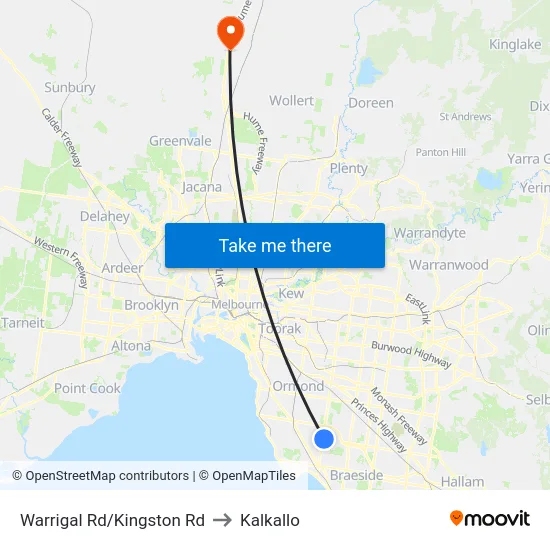 Warrigal Rd/Kingston Rd to Kalkallo map