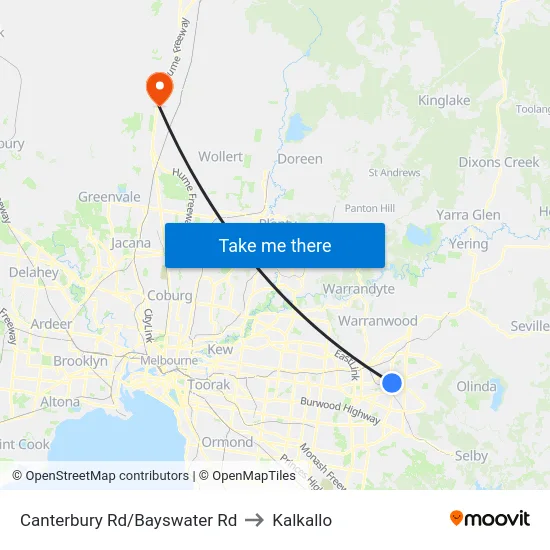 Canterbury Rd/Bayswater Rd to Kalkallo map