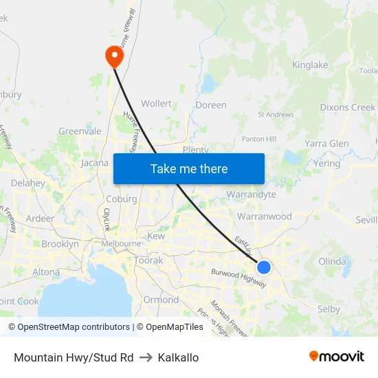 Mountain Hwy/Stud Rd to Kalkallo map
