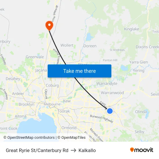Great Ryrie St/Canterbury Rd to Kalkallo map