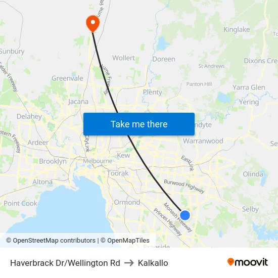 Haverbrack Dr/Wellington Rd to Kalkallo map