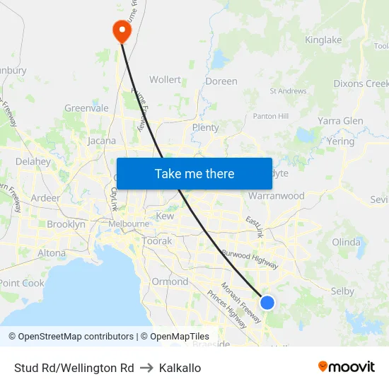 Stud Rd/Wellington Rd to Kalkallo map