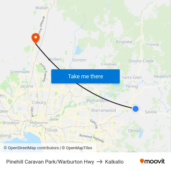 Pinehill Caravan Park/Warburton Hwy to Kalkallo map