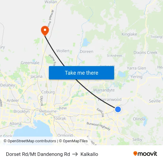 Dorset Rd/Mt Dandenong Rd to Kalkallo map