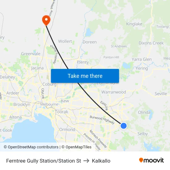 Ferntree Gully Station/Station St to Kalkallo map