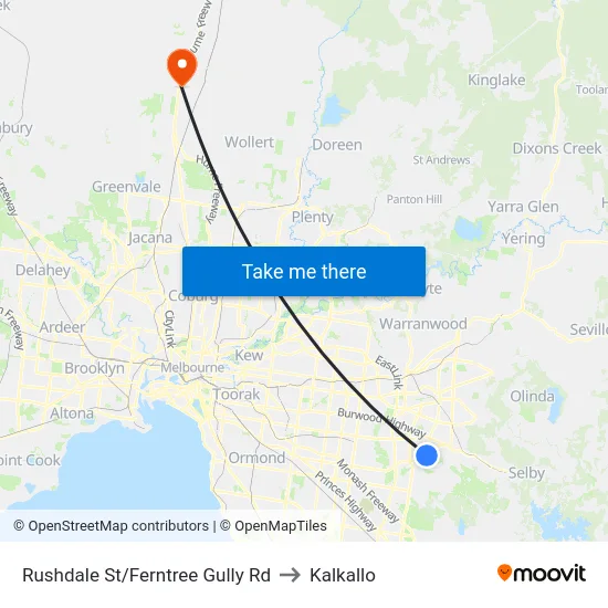 Rushdale St/Ferntree Gully Rd to Kalkallo map