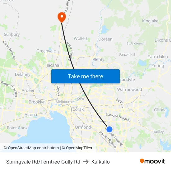 Springvale Rd/Ferntree Gully Rd to Kalkallo map