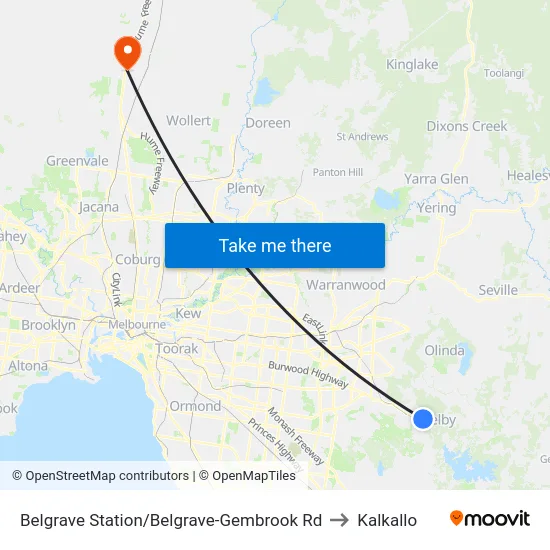 Belgrave Station/Belgrave-Gembrook Rd to Kalkallo map