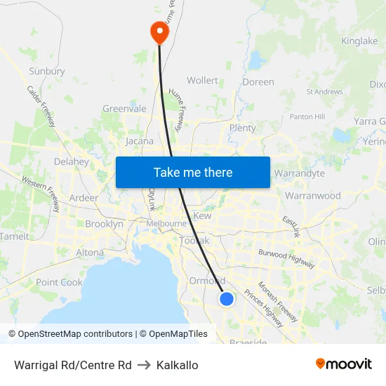 Warrigal Rd/Centre Rd to Kalkallo map