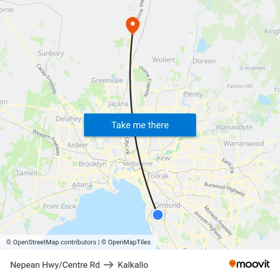 Nepean Hwy/Centre Rd to Kalkallo map