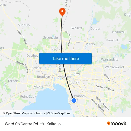 Ward St/Centre Rd to Kalkallo map
