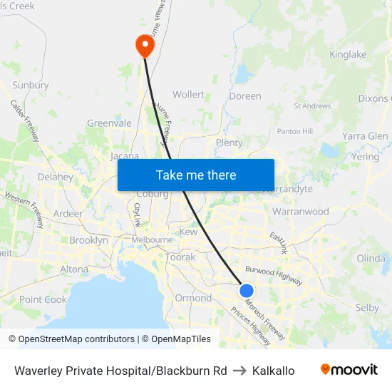 Waverley Private Hospital/Blackburn Rd to Kalkallo map