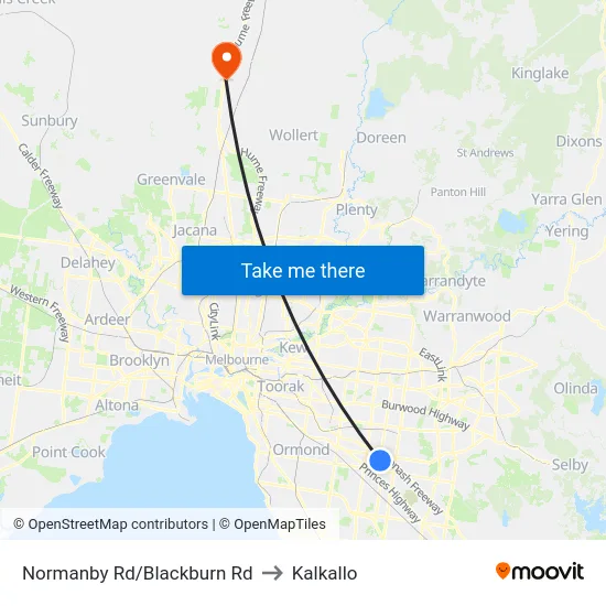 Normanby Rd/Blackburn Rd to Kalkallo map