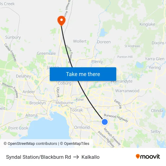 Syndal Station/Blackburn Rd to Kalkallo map